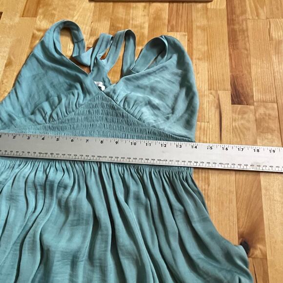 Urban OutFitters Dress Valerie‎ Smocked Satin Midi Pleated V Neck Slip Sz L - Picture 8 of 11
